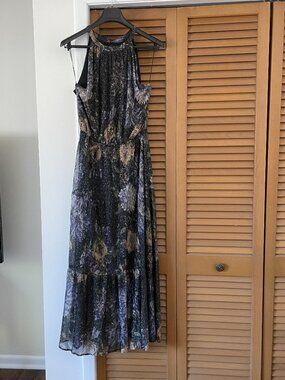 Leslie Fay Maxi Dress | Size 10 | Metallic Floral